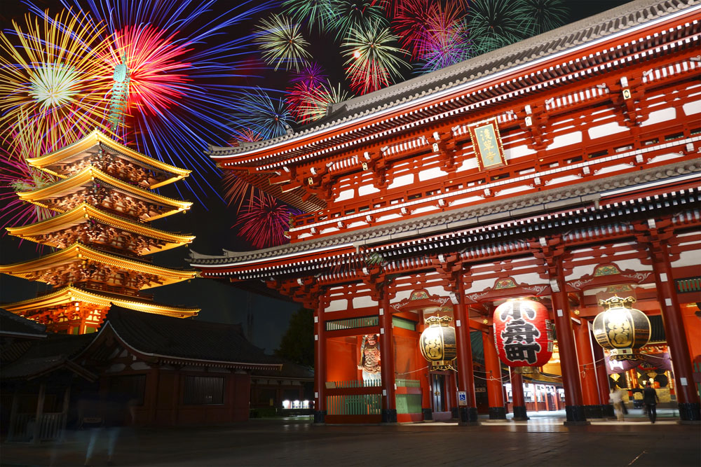 隅田川花火大会　浅草寺