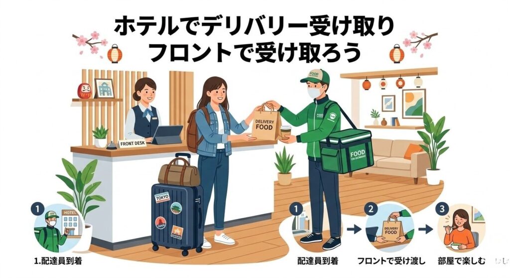 ホテルフロントでデリバリーを受け取るイメージ