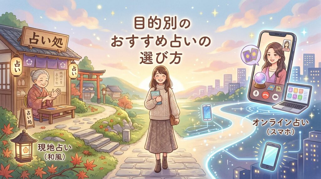 占いの選び方をイメージした分岐イラスト